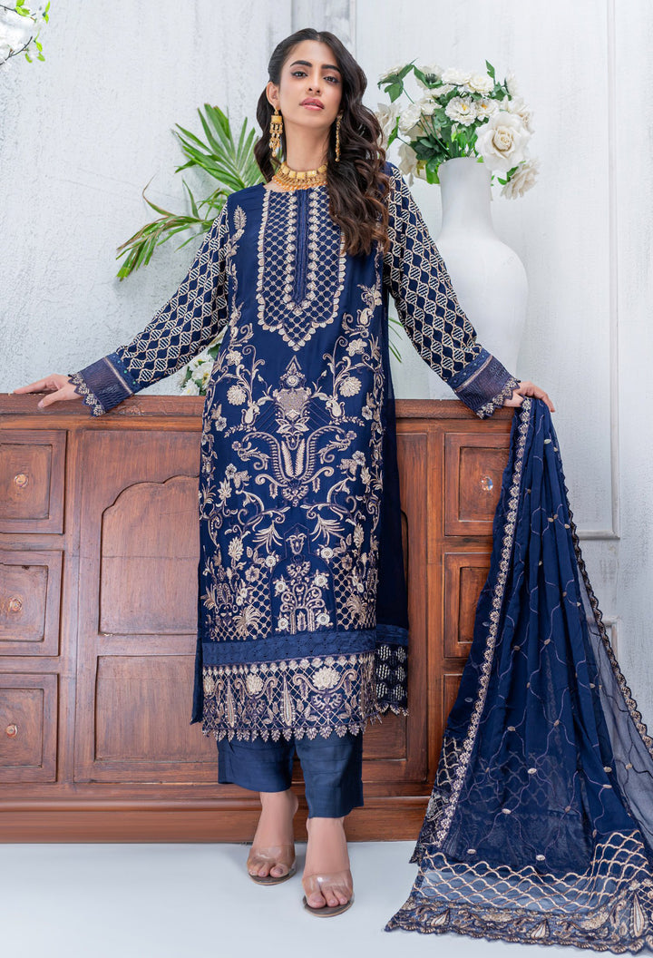 Navy Blue Chiffon Dress | Umer Ayaan