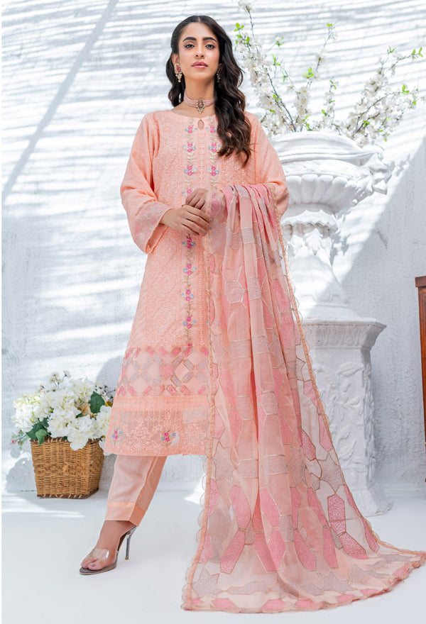 Long Peach Chiffon Dress | Umer Ayaan