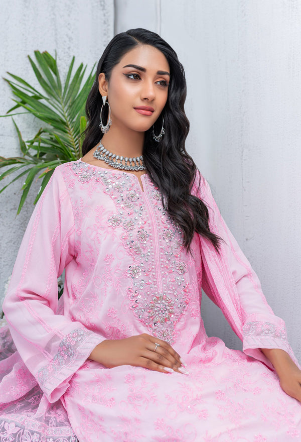 Baby Pink Chiffon Dress | Umer Ayaan