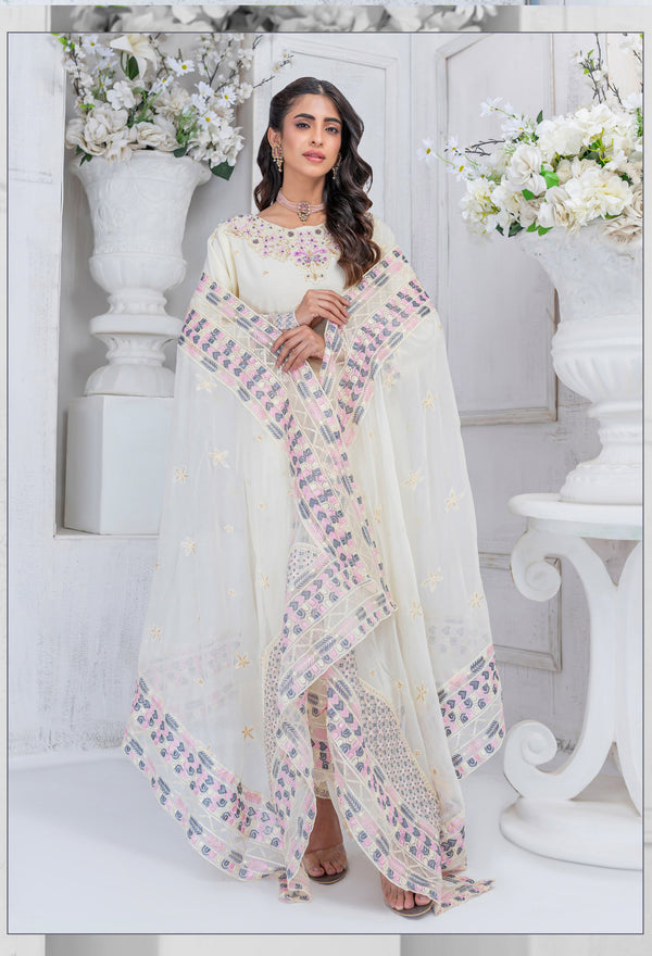 Cream Chiffon Dress | Umer Ayaan