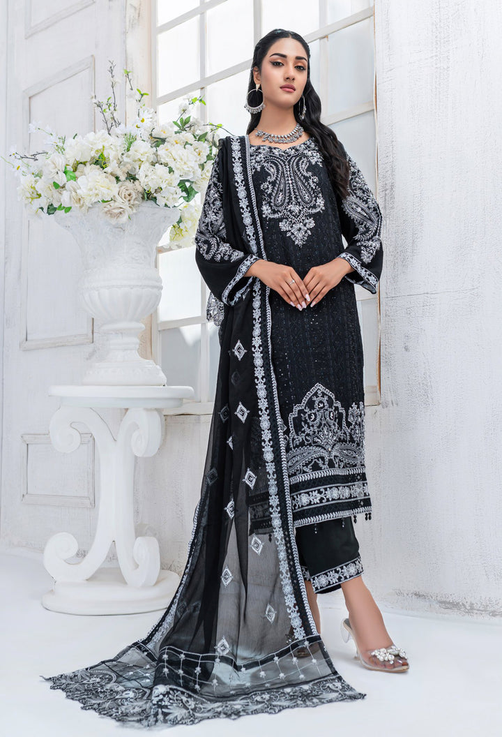 Long Black Chiffon Dress | Umer Ayaan