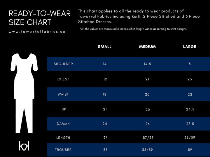 Tawakkal dress size chart