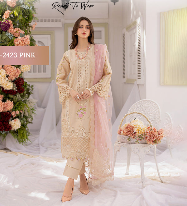 Pakistani Chikankari Lawn Dress : BR-2423 Skin